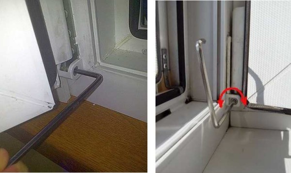 Ajustando a dobradiça inferior de uma janela ou porta de plástico
