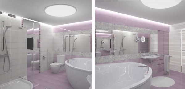 Декорација купатила у белој и ружичастој боји