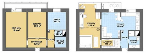 Opzione di riparazione per un appartamento di due stanze - che combina soggiorno e cucina