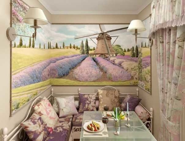 Beau paysage - papier peint à l'intérieur de la cuisine dans le style provençal