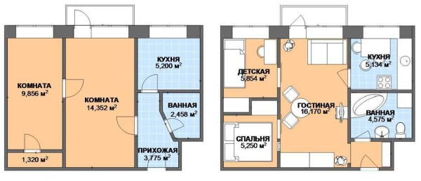 Egy másik lehetőség egy kétszobás lakás átalakítására háromszobássá