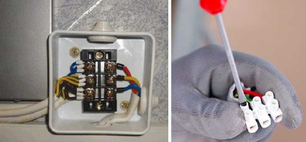Anslutning av ledningar i kopplingsboxen med kopplingsplintar