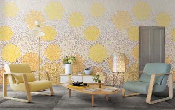 Flores amarelo-claro em uma sala de estar Art Nouveau