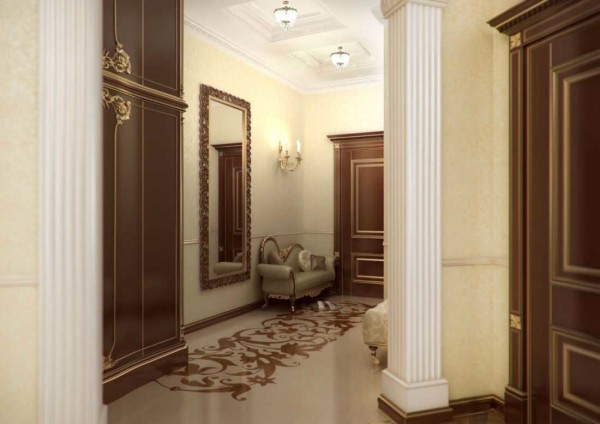 Anche i pavimenti nel design classico dell'appartamento sono classici - parquet artistico o marmo, come opzione - pavimenti allagati