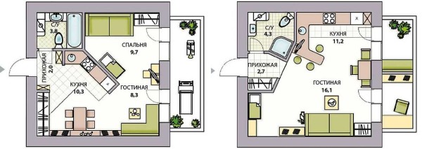 Opzioni di riqualificazione per un appartamento in un monolocale