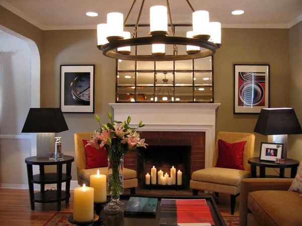 A candle fireplace creates a romantic setting