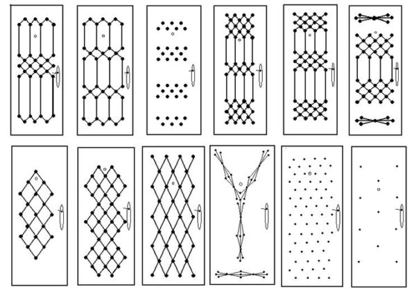 Voorbeelden van tekeningen voor deurbekleding met dermantine