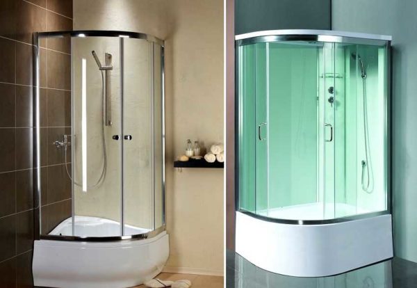 Cabine de douche de type ouverte (gauche) et fermée (droite)