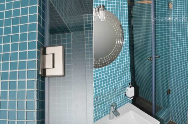 Puertas batientes en la cabina de ducha: los accesorios deben ser de acero inoxidable