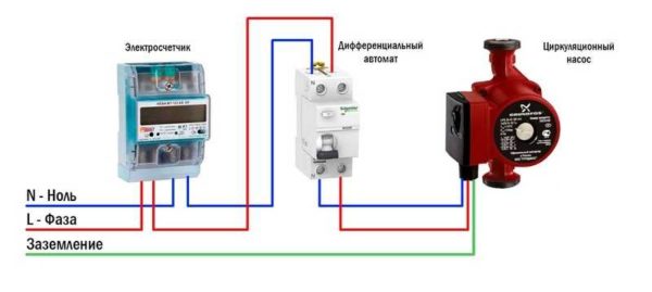 Схема на електрическото свързване на циркулационната помпа