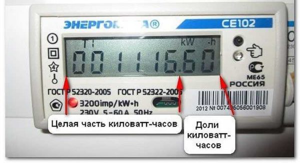 Pada meter elektronik Energomera kelihatan sedikit berbeza