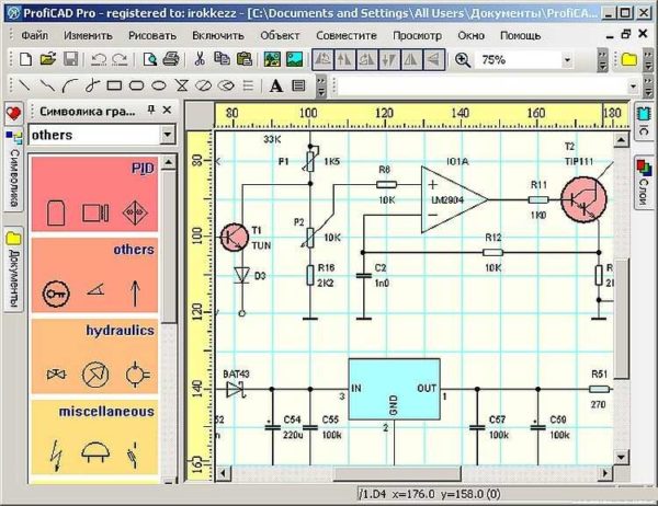 Un exemple d’utilitzar ProfiCAD per dibuixar circuits elèctrics