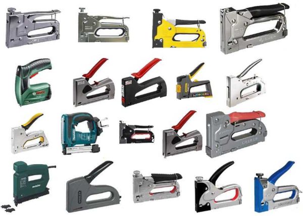 There are a lot of construction staplers. There are only three drives - they can work from the force of hands, electricity and compressed air