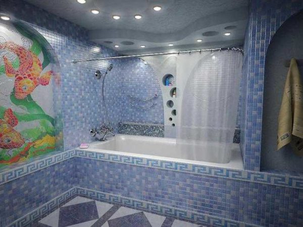 Éclairage de salle de bain avec spots encastrés au plafond