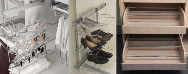 לשימוש רציונלי במרחב בתוך הארון, ניתן להתקין מתלה נעליים במקום מדפים