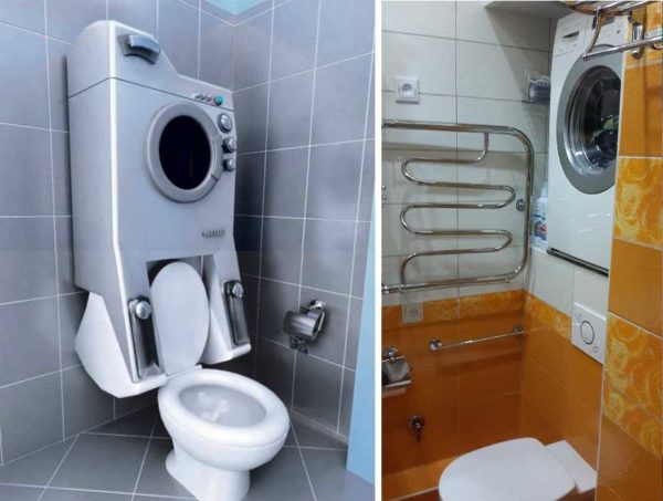 ตัวเลือกที่ไม่ได้มาตรฐานสำหรับการวางเครื่องซักผ้าในห้องน้ำ