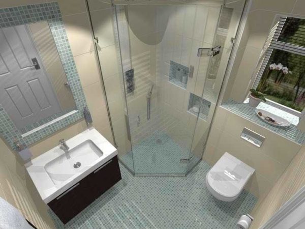 Die Lage der Toilette in einem quadratischen Badezimmer von 2 qm. m.