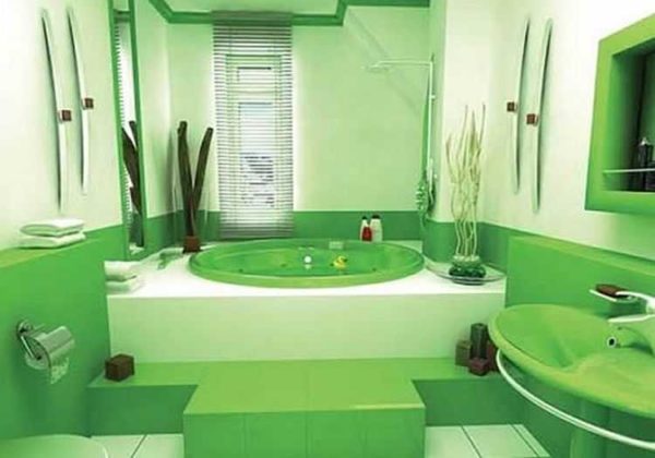Màu xanh lá cây vui vẻ với hai sắc thái trong phòng tắm
