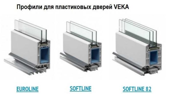 Diversi profili per porte d'ingresso in PVC a Veka