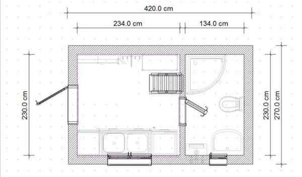 הגודל המינימלי של בית החלפה עם מקלחת ושירותים הוא 4 *, 5 מ '