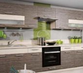 Eine modulare Küche der Economy-Klasse aus laminierter Spanplatte kann ebenfalls modern gestaltet werden