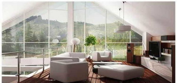 Casa com janelas panorâmicas: vista interna