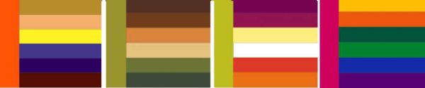 Табеле хармоничних комбинација боја у унутрашњости могу се представити на следећи начин