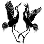 Stencil van dansende kraanvogels - gelukkig volgens legendes
