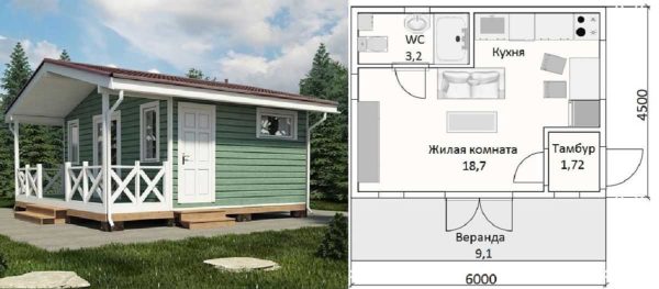 Projeto de casa de campo 6 * 4 com varanda e banheiro