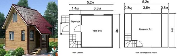 Pequena casa de campo 5 * 4 para duas salas de estar com sótão