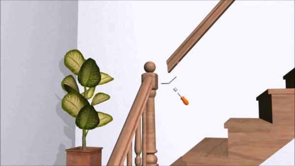 O princípio de conectar uma coluna de escada e um corrimão em um ângulo