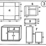 Ett nattduksbord med dörrar och en öppen hylla - ett schema, annorlunda design