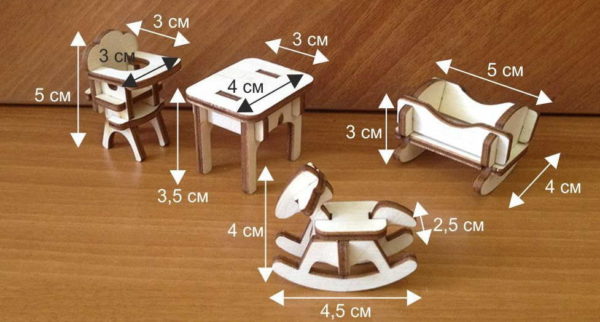 Dimensões aproximadas de móveis para crianças bonecas