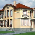 Proyecto de casa de dos pisos de ladrillo amarillo, estilo Art Nouveau