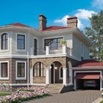 This European-style house project differs in material: the first floor is brick without finishing, the second floor is finished with a board or siding