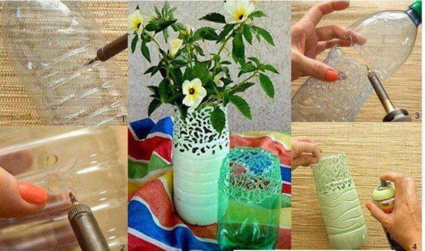 Schöne Vase aus einer Plastikflasche