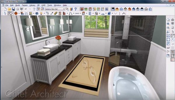 Interjera dizaina programmatūra Chief Architect ļauj aplūkot izveidoto interjeru trīsdimensiju 3D attēlā