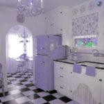 Il delicato lilla e il bianco creano un'atmosfera molto accogliente in cucina
