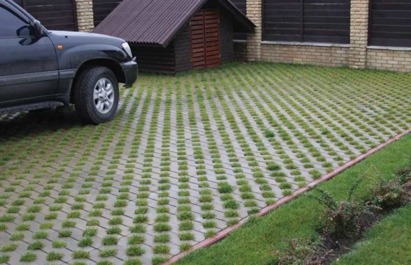 As grades de estacionamento não são de plástico, mas de concreto com buracos para grama