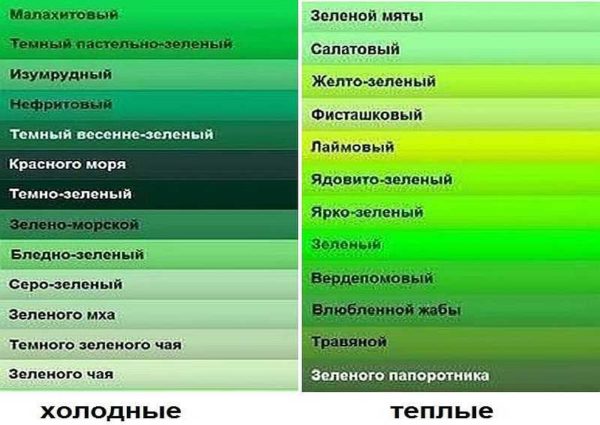 גוונים של ירוק (שימו לב שהמסך מעוות צבעים בפועל)