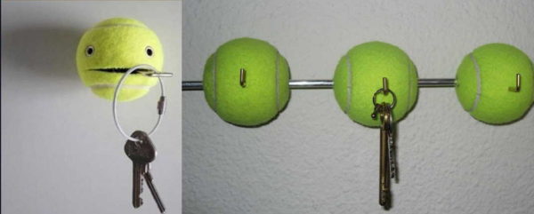 Tennis balls work very well as key holders too