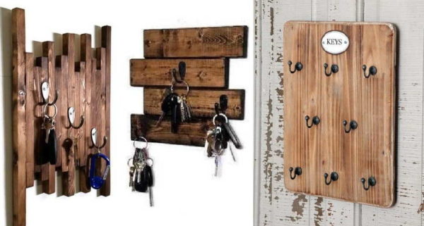 Зидни држач за кључеве од дрвених дасака