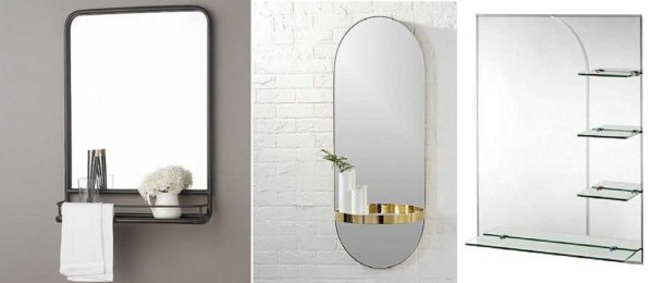Opções para prateleiras de espelho sem moldura no banheiro