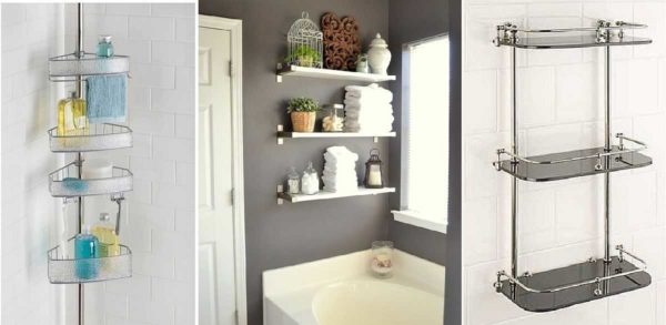 מדף קיר בחדר האמבטיה - עיצובים שונים, חומרים שונים