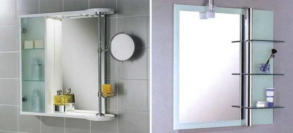 Prateleiras de banheiro com espelho: com e sem base