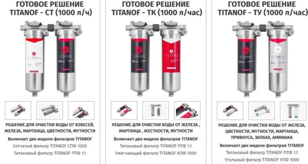 Paquets de diferents tipus de filtres de Titanof, inclosos aquells amb un element filtrant de titani